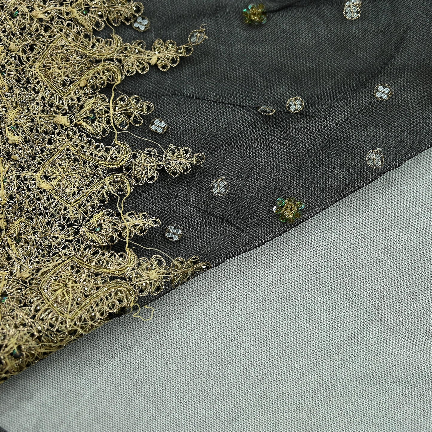 Indian Vintage Sari Black Net/Mesh Hand Embroidered Sarees Craft Fabric 5Yd Sewing Soft Zardozi/Dabka Zari Sequins Wedding sarees