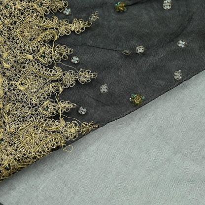 Indian Vintage Sari Black Net/Mesh Hand Embroidered Sarees Craft Fabric 5Yd Sewing Soft Zardozi/Dabka Zari Sequins Wedding sarees