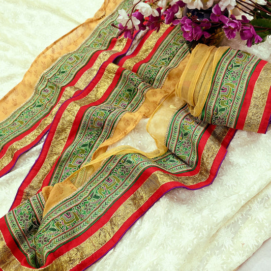 Indian Vintage Border Hand Embroidered 1yd Craft Trim Lace Sewing Ribbon Recycled Sari Border Brocade