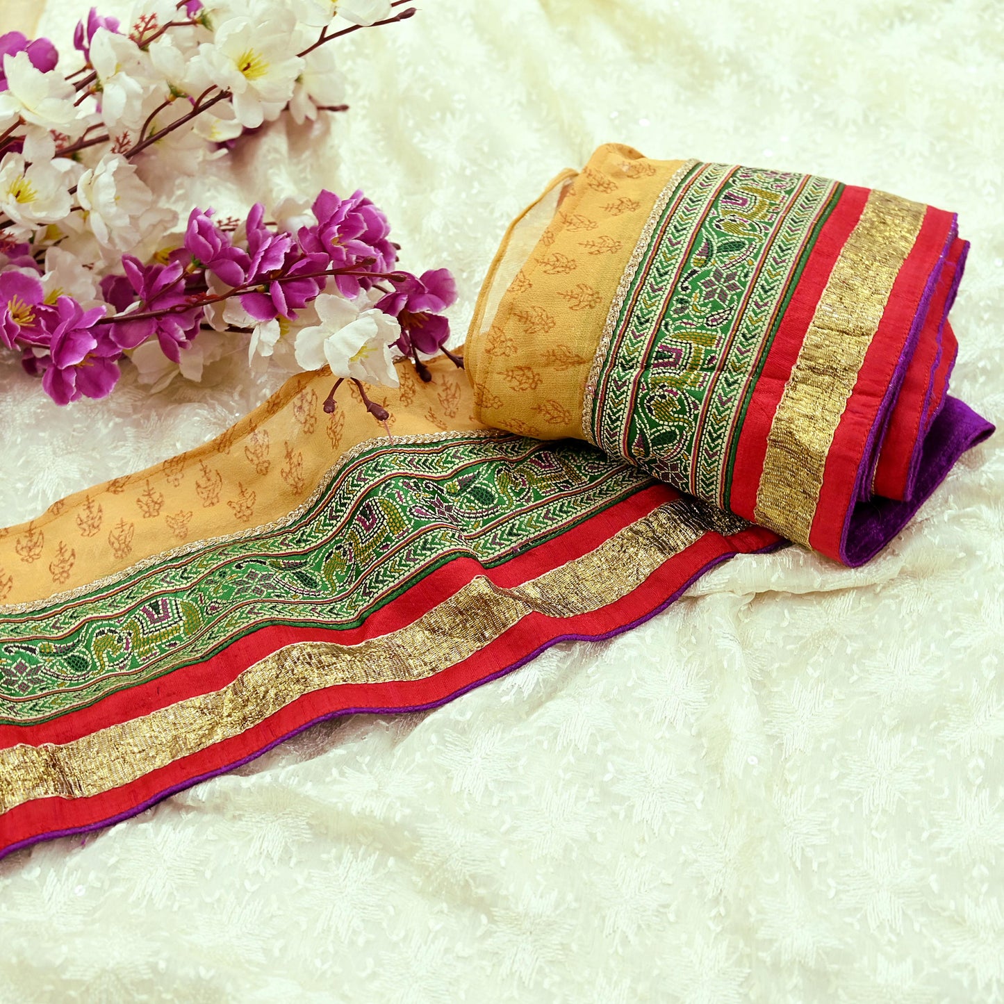 Indian Vintage Border Hand Embroidered 1yd Craft Trim Lace Sewing Ribbon Recycled Sari Border Brocade