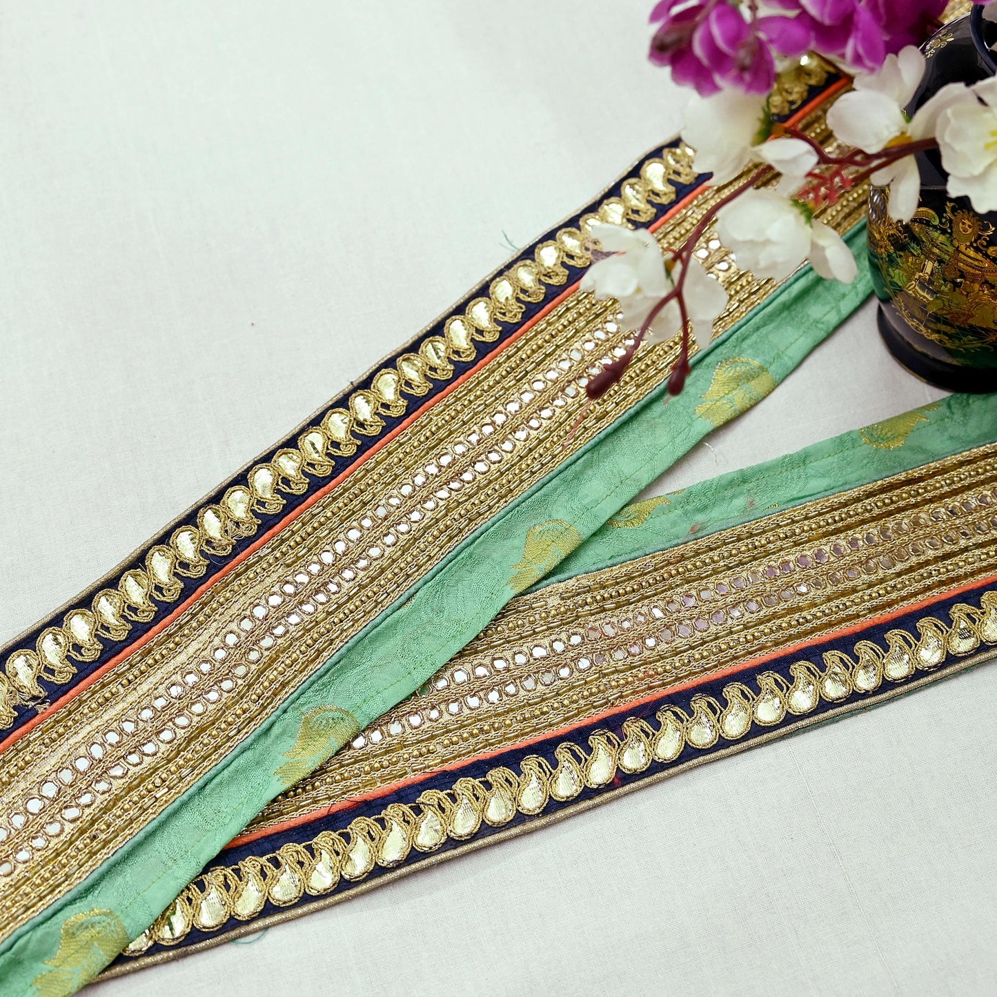 Indian Vintage Sari Border Hand Embroidered Craft Trim 1Yd Lace Sewing Sari Ribbon Pure silk  Zardozi/Dabka Zari