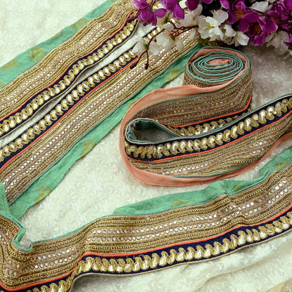 Indian Vintage Sari Border Hand Embroidered Craft Trim 1Yd Lace Sewing Sari Ribbon Pure silk  Zardozi/Dabka Zari