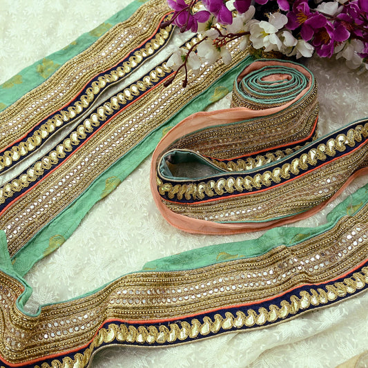 Indian Vintage Sari Border Hand Embroidered Craft Trim 1Yd Lace Sewing Sari Ribbon Pure silk  Zardozi/Dabka Zari