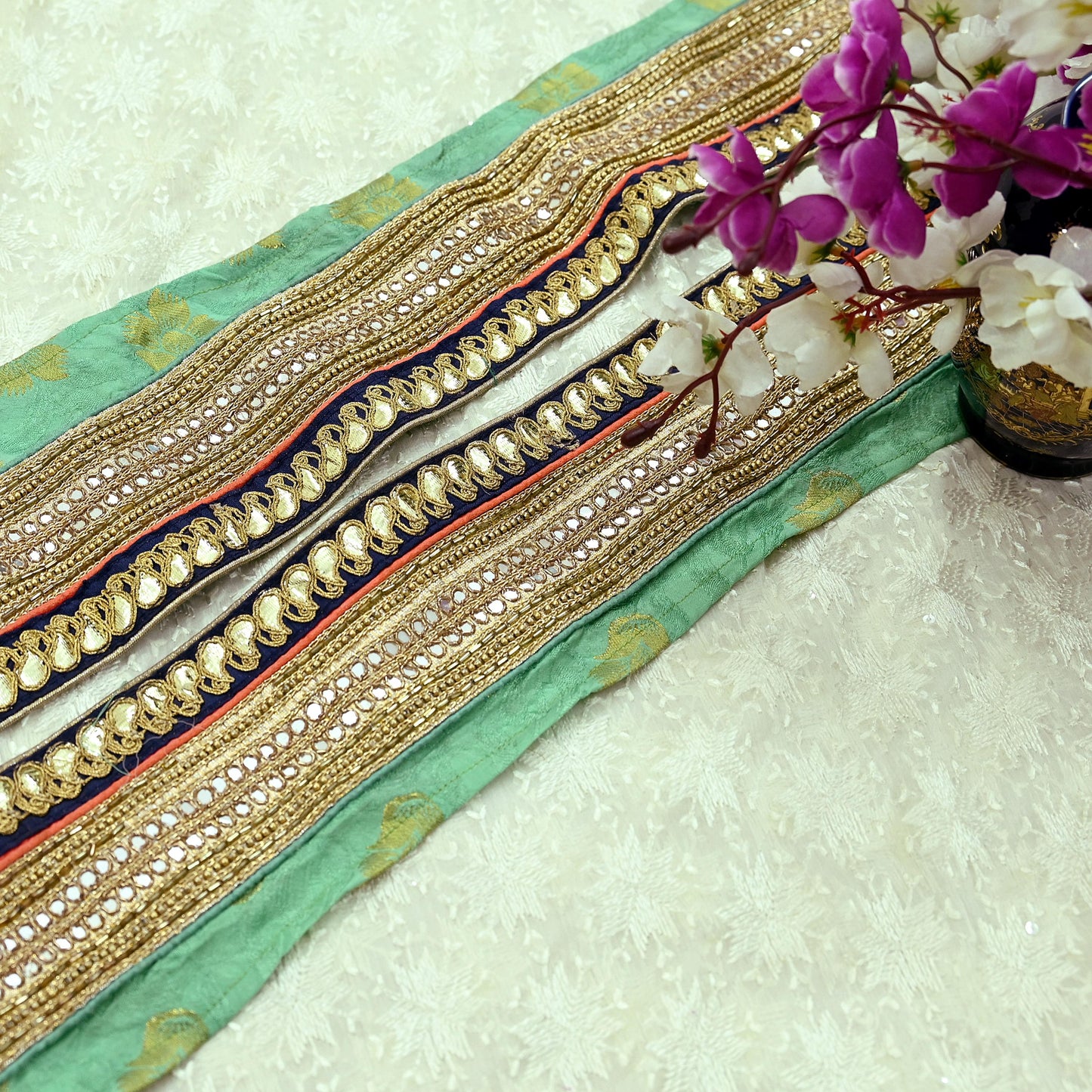 Indian Vintage Sari Border Hand Embroidered Craft Trim 1Yd Lace Sewing Sari Ribbon Pure silk  Zardozi/Dabka Zari