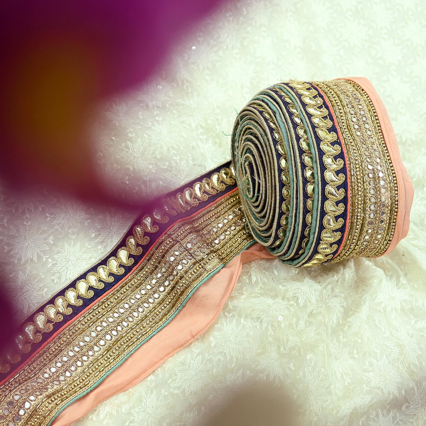 Indian Vintage Sari Border Hand Embroidered Craft Trim 1Yd Lace Sewing Sari Ribbon Pure silk  Zardozi/Dabka Zari