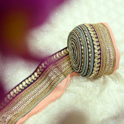 Indian Vintage Sari Border Hand Embroidered Craft Trim 1Yd Lace Sewing Sari Ribbon Pure silk  Zardozi/Dabka Zari