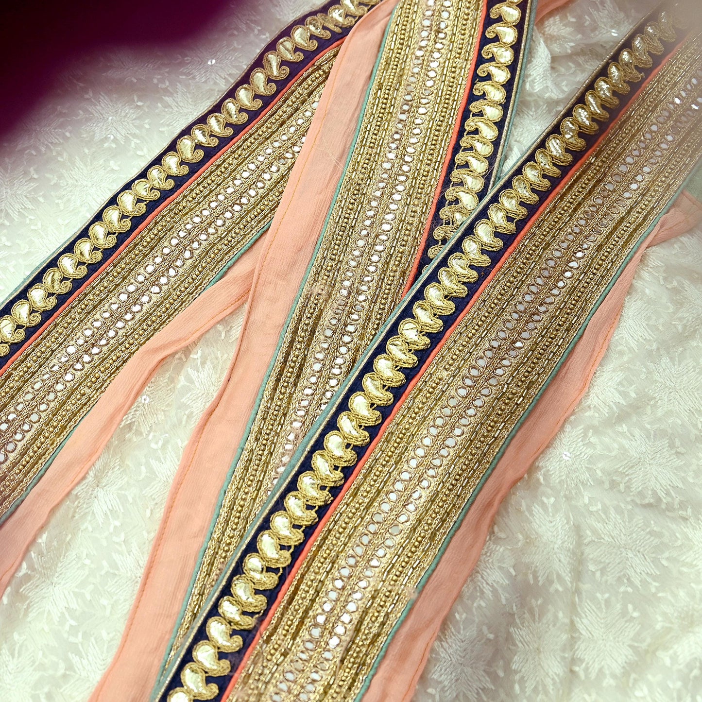 Indian Vintage Sari Border Hand Embroidered Craft Trim 1Yd Lace Sewing Sari Ribbon Pure silk  Zardozi/Dabka Zari