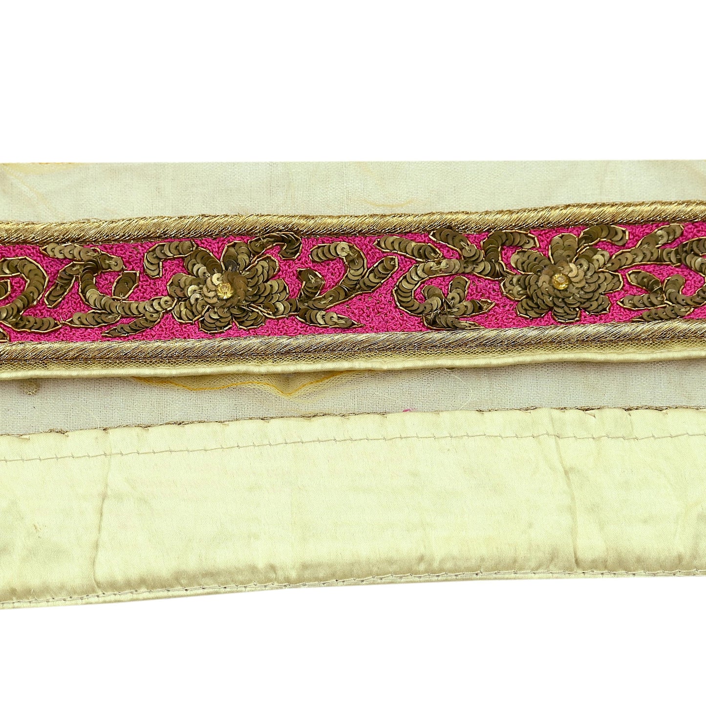 Indian Vintage Beige Sari Border Hand Embroidered 1yd Craft Trim Lace Sewing Net/Mess Ribbon Recycled Sari Border Zardozi/ Dabka Zari