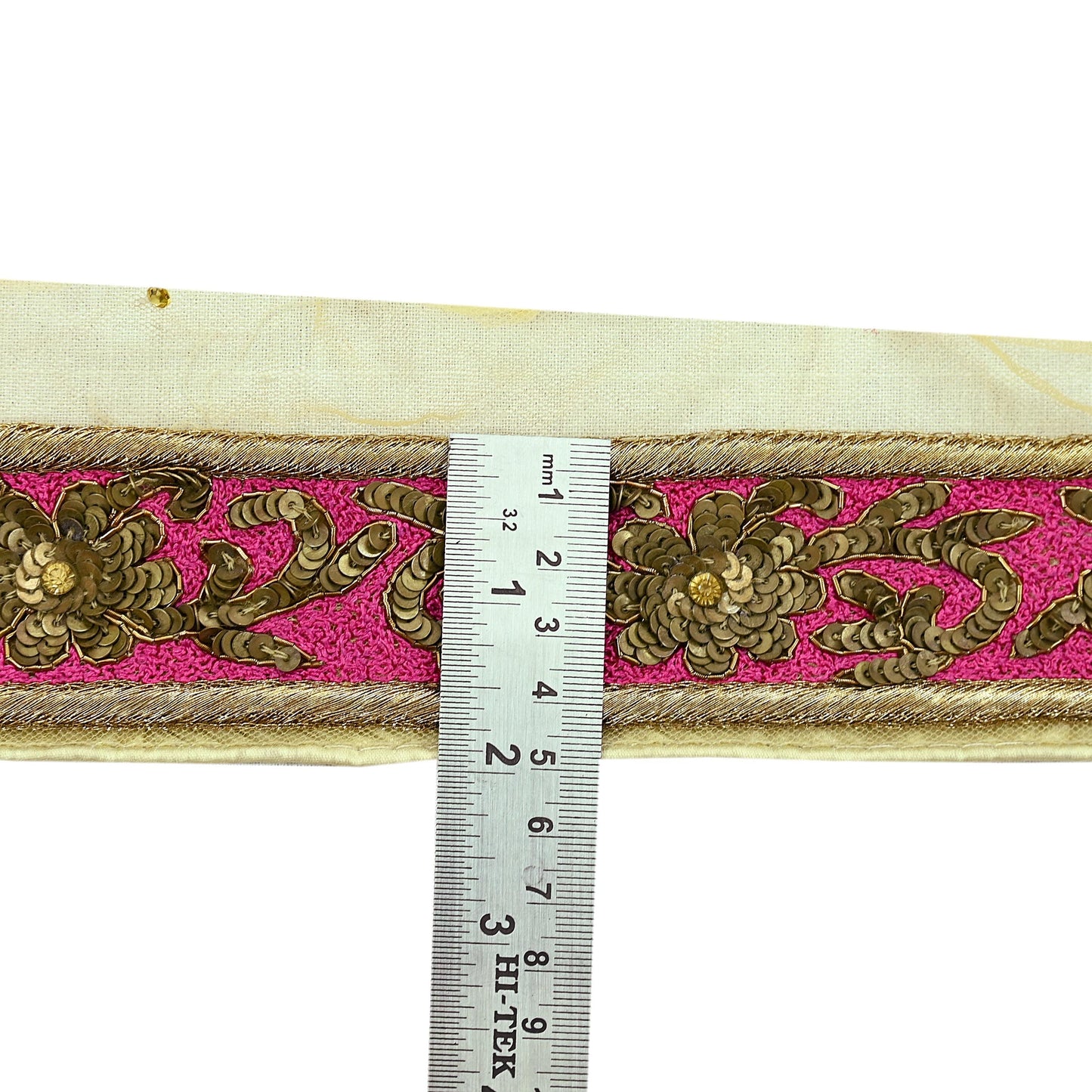 Indian Vintage Beige Sari Border Hand Embroidered 1yd Craft Trim Lace Sewing Net/Mess Ribbon Recycled Sari Border Zardozi/ Dabka Zari