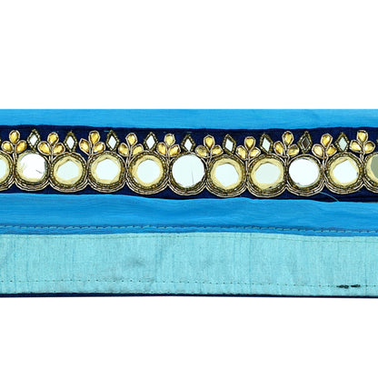 Indian Vintage Blue Border Pure Chiffon Silk Hand Embroidered 1Yd Craft Trim Lace Sewing Sari Ribbon Recycled Dress making Zardozi