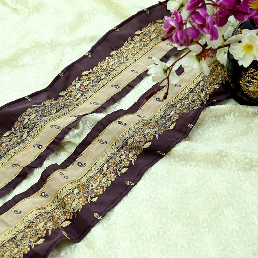 Indian Vintage Purple Border Hand Embroidered Craft Trim 1Yd Lace Sewing Sari Ribbon Crepe Zari Mirror Decor Gift Wrapped Paisley