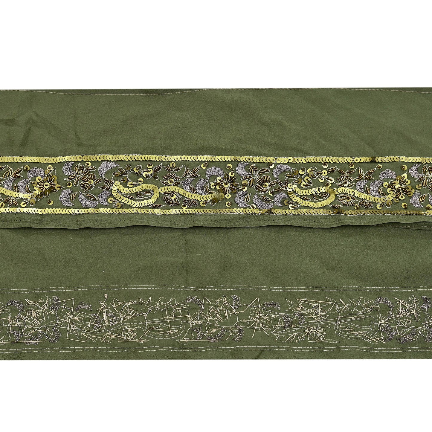 Indian Vintage Green Sari Border Hand Embroidered 1yd Craft Trim Lace Sewing Sari Ribbon Pure Crepe silk  Zardozi/Dabka Zari