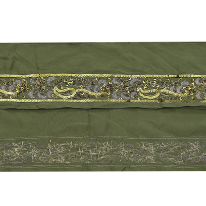 Indian Vintage Green Sari Border Hand Embroidered 1yd Craft Trim Lace Sewing Sari Ribbon Pure Crepe silk  Zardozi/Dabka Zari