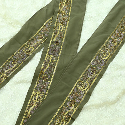 Indian Vintage Green Sari Border Hand Embroidered 1yd Craft Trim Lace Sewing Sari Ribbon Pure Crepe silk  Zardozi/Dabka Zari