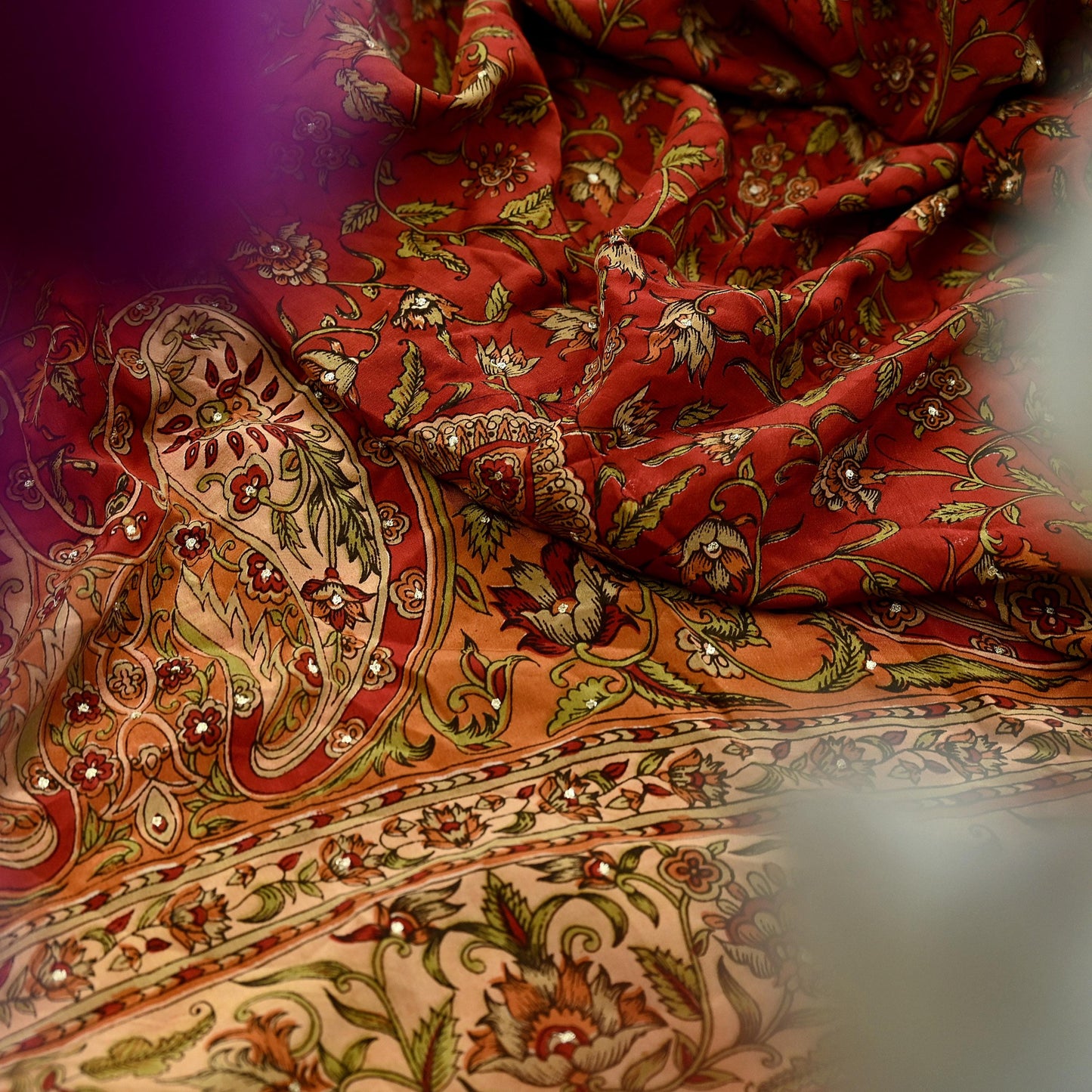 Indian Pre-owned Orange Pure Silk Hand Embroidered Ritu Kumar Designer Dupatta Ethnic Bollywood Scarves Veil