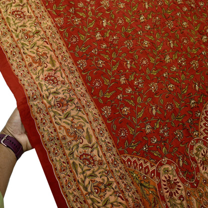 Indian Pre-owned Orange Pure Silk Hand Embroidered Ritu Kumar Designer Dupatta Ethnic Bollywood Scarves Veil