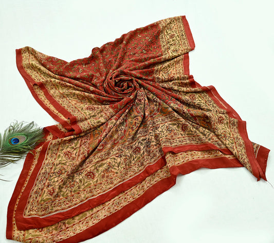 Indian Pre-owned Orange Pure Silk Hand Embroidered Ritu Kumar Designer Dupatta Ethnic Bollywood Scarves Veil