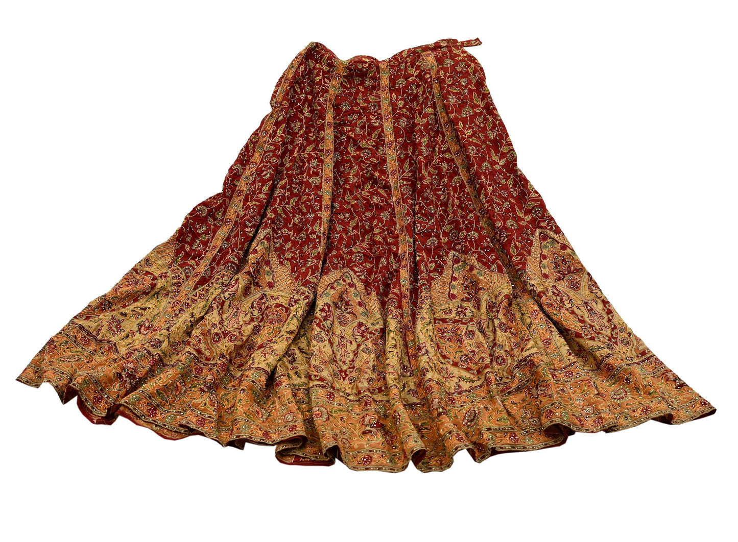 Indian Pre-owned Maroon Pure Silk Hand Embroidered Ritu Kumar Designer Lehenga/Skirt Ethnic Bollywood Party Wear