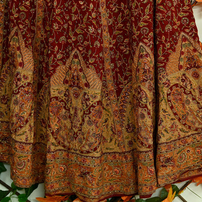Indian Pre-owned Maroon Pure Silk Hand Embroidered Ritu Kumar Designer Lehenga/Skirt Ethnic Bollywood Party Wear