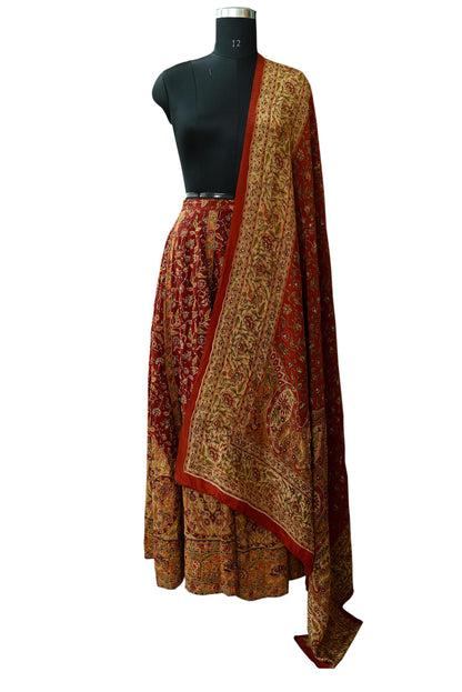 Indian Pre-owned Pure Silk Hand Embroidered Ritu Kumar Designer Lehenga And Dupatta Set Ethnic Bollywood Party Wear