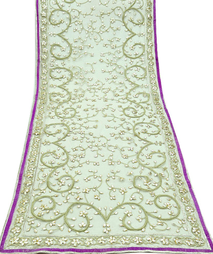 Indian Vintage Heavy Bridal Dupatta Ivory Net Mesh Long Stole Hand Embroidered Scarves Golden Gota Patti Wedding/Party Wear