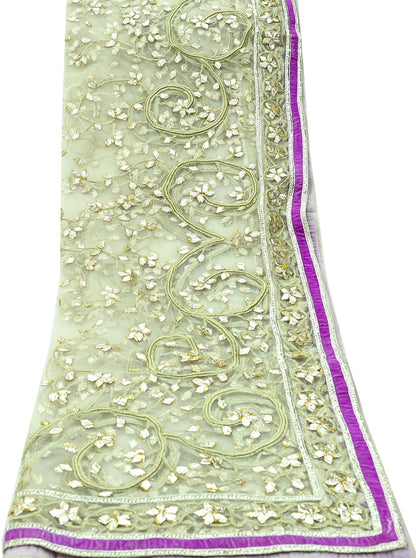 Indian Vintage Heavy Bridal Dupatta Ivory Net Mesh Long Stole Hand Embroidered Scarves Golden Gota Patti Wedding/Party Wear