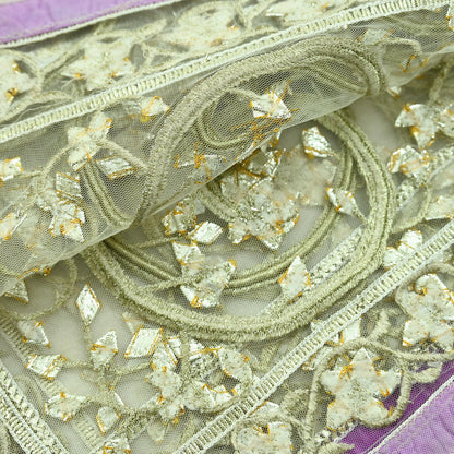 Indian Vintage Heavy Bridal Dupatta Ivory Net Mesh Long Stole Hand Embroidered Scarves Golden Gota Patti Wedding/Party Wear