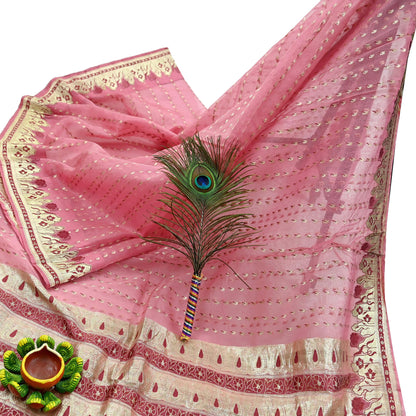 Indian Vintage Pink Heavy Sari Wedding  Pure Organza Silk Hand Woven Banarasi Sarees Zari 5Yd Ethnic Dress Making Crafting