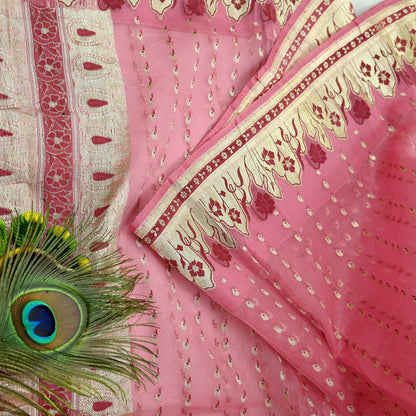 Indian Vintage Pink Heavy Sari Wedding  Pure Organza Silk Hand Woven Banarasi Sarees Zari 5Yd Ethnic Dress Making Crafting