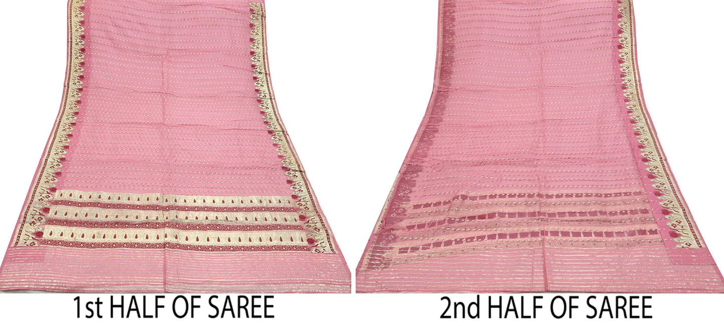 Indian Vintage Pink Heavy Sari Wedding  Pure Organza Silk Hand Woven Banarasi Sarees Zari 5Yd Ethnic Dress Making Crafting