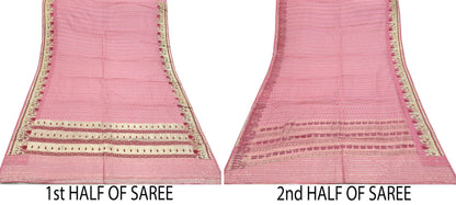 Indian Vintage Pink Heavy Sari Wedding  Pure Organza Silk Hand Woven Banarasi Sarees Zari 5Yd Ethnic Dress Making Crafting