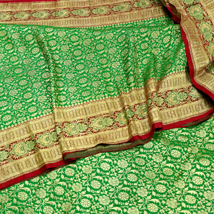 Indian Vintage Sari Heavy Wedding Pure Satin Silk Woven Banarasi Brocade Saree Zari 5Yd Dress Making Craft Fabric Upcycle Crafting