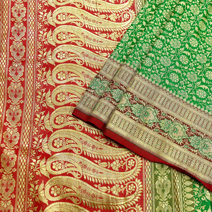 Indian Vintage Sari Heavy Wedding Pure Satin Silk Woven Banarasi Brocade Saree Zari 5Yd Dress Making Craft Fabric Upcycle Crafting