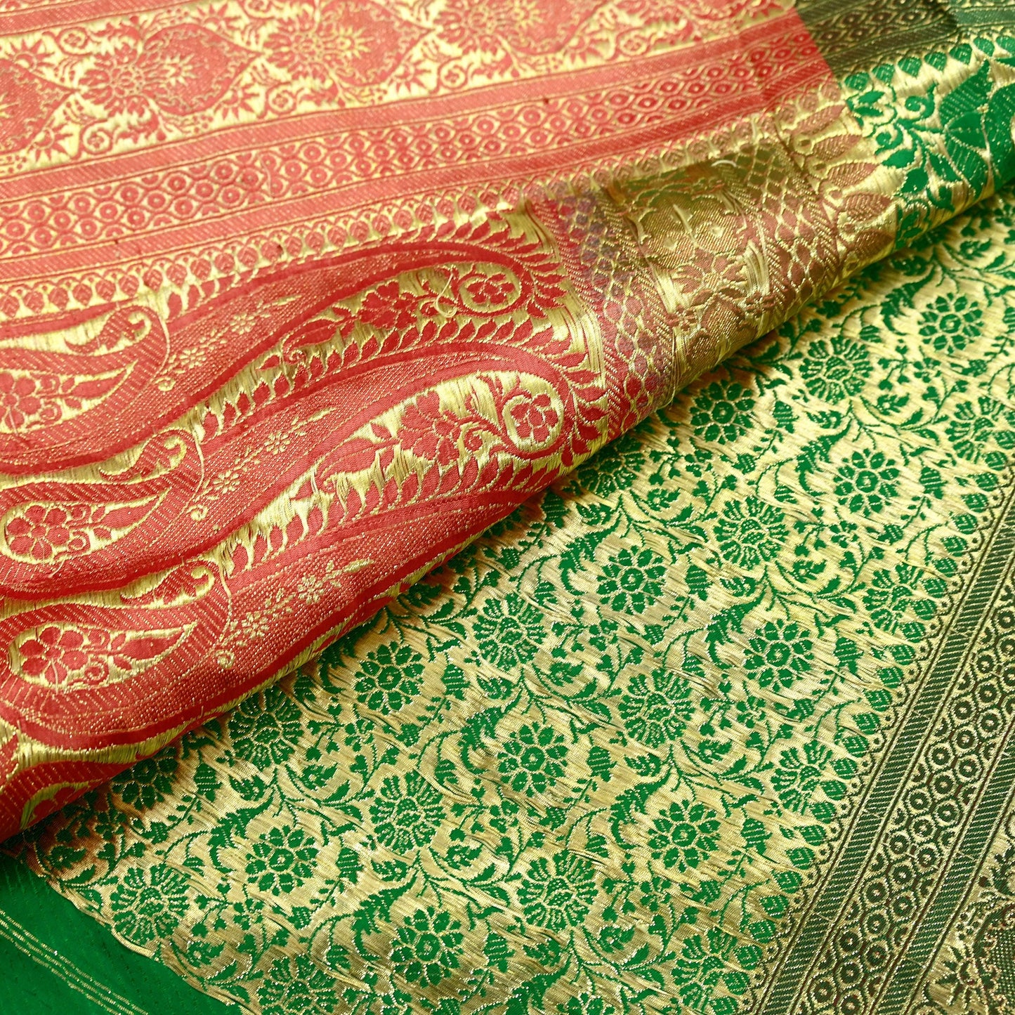 Indian Vintage Sari Heavy Wedding Pure Satin Silk Woven Banarasi Brocade Saree Zari 5Yd Dress Making Craft Fabric Upcycle Crafting