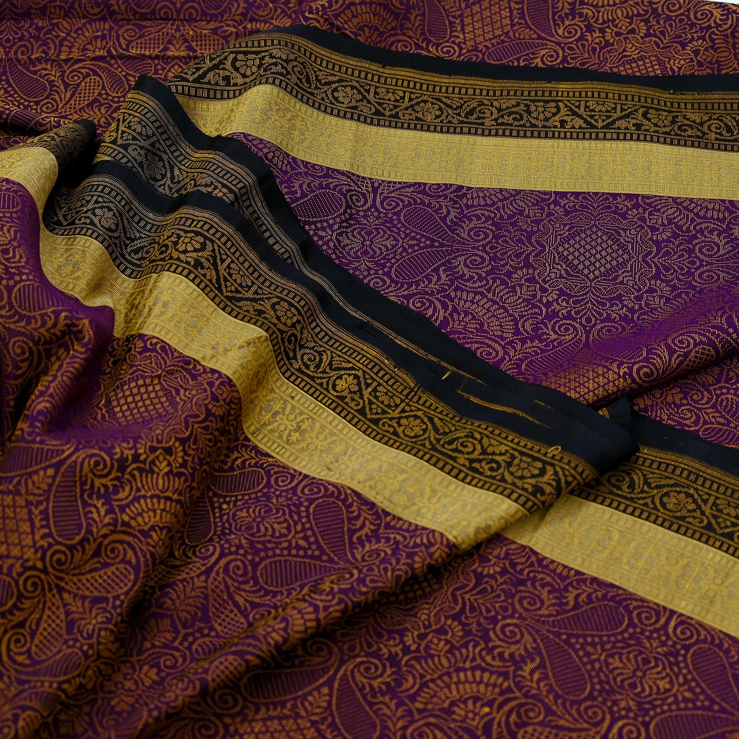 Indian Vintage Heavy Black & Purple Saree Pure Silk Hand Woven Sari Craft Fabric 5Yd Sewing Soft Ethnic Dress Making Wedding Sari Zari