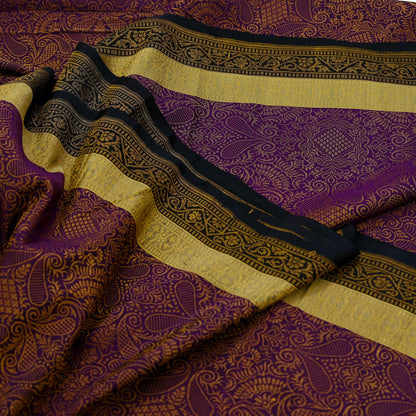 Indian Vintage Heavy Black & Purple Saree Pure Silk Hand Woven Sari Craft Fabric 5Yd Sewing Soft Ethnic Dress Making Wedding Sari Zari