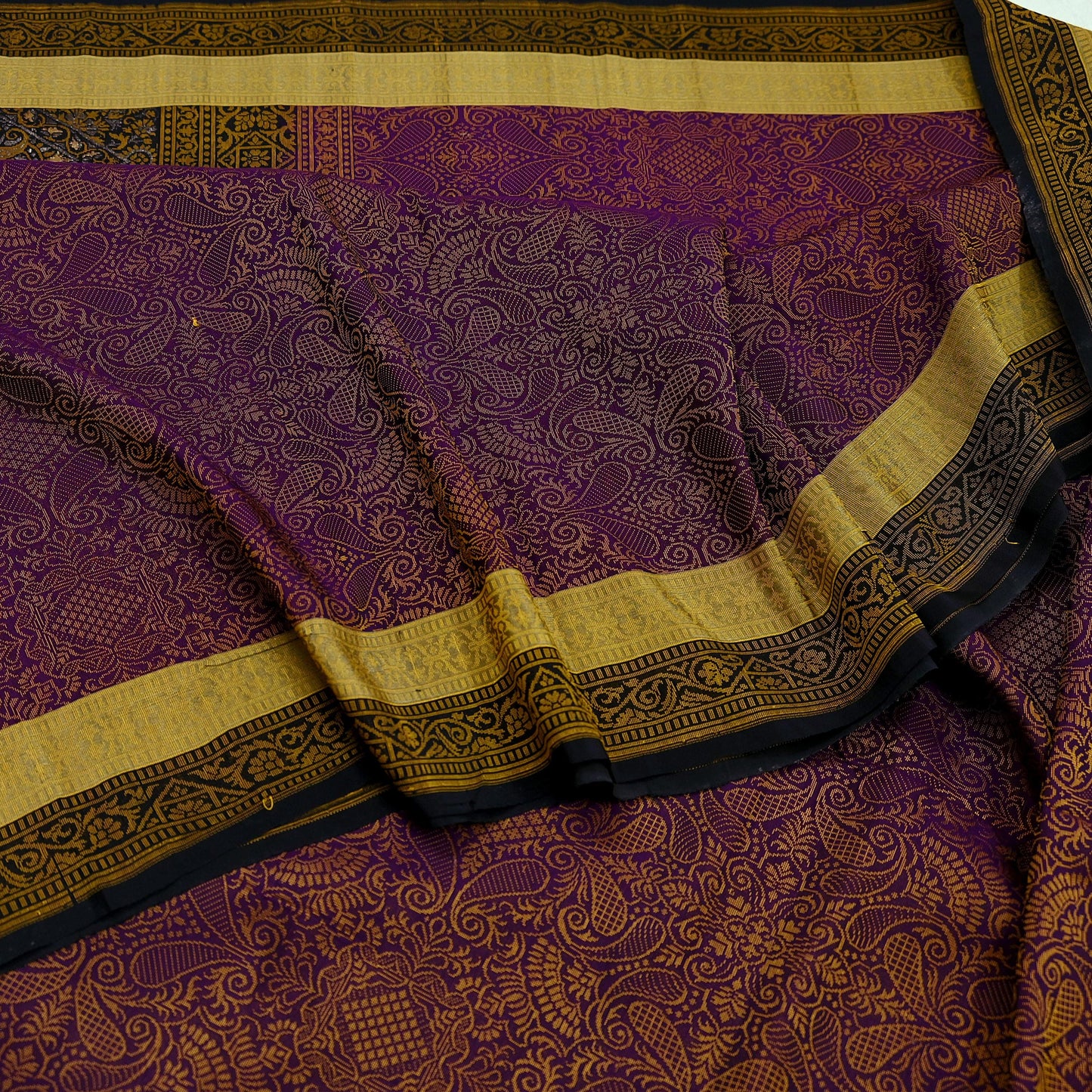 Indian Vintage Heavy Black & Purple Saree Pure Silk Hand Woven Sari Craft Fabric 5Yd Sewing Soft Ethnic Dress Making Wedding Sari Zari
