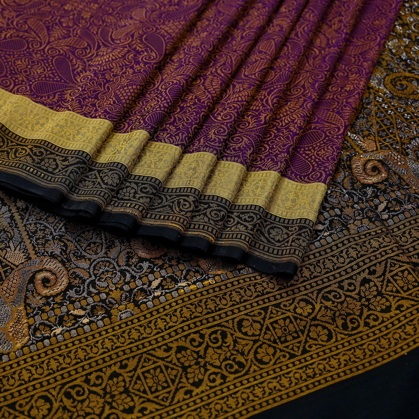 Indian Vintage Heavy Black & Purple Saree Pure Silk Hand Woven Sari Craft Fabric 5Yd Sewing Soft Ethnic Dress Making Wedding Sari Zari