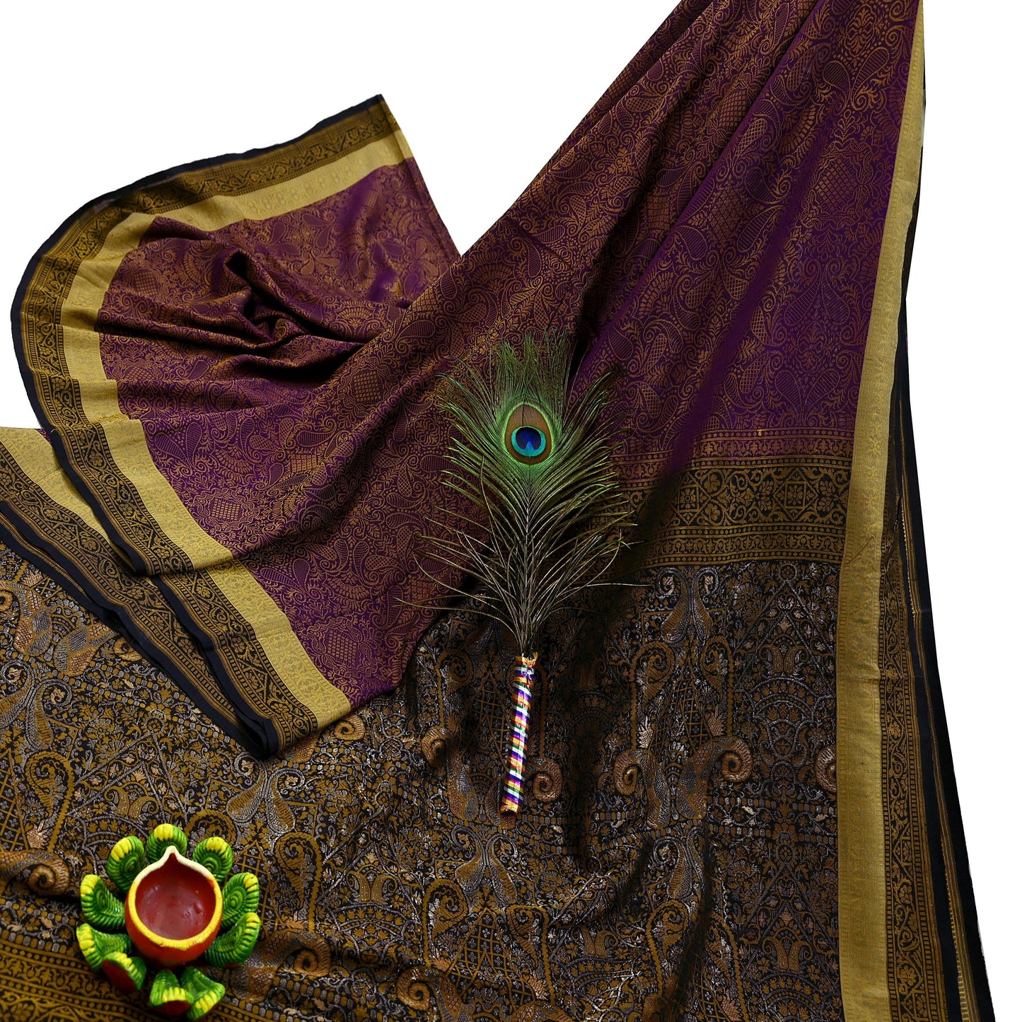 Indian Vintage Heavy Black & Purple Saree Pure Silk Hand Woven Sari Craft Fabric 5Yd Sewing Soft Ethnic Dress Making Wedding Sari Zari