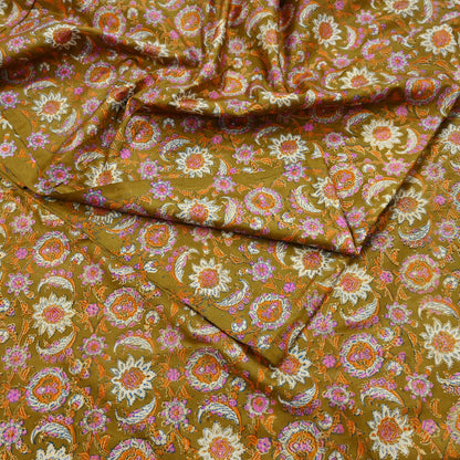 Indian Vintage Sari Green & Blue 100% Pure Silk Block Printed Sarees 5yd Sewing Craft Fabric Dress Making Wrap Crafting Quilting Upcycle