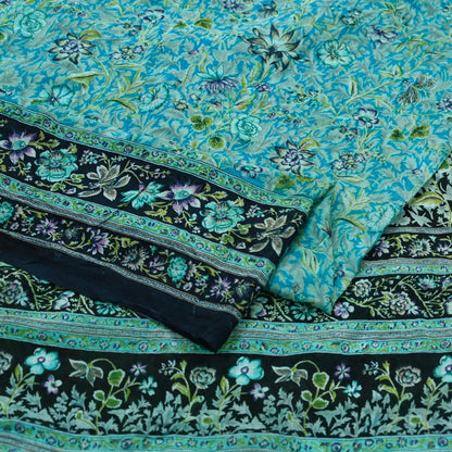 Indian Vintage Black & Blue Sarees Pure Silk Printed Indian Sari 6yd Sewing Craft Fabric DressMaking Floral Soft Crafting Quilting