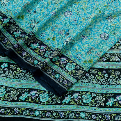 Indian Vintage Black & Blue Sarees Pure Silk Printed Indian Sari 6yd Sewing Craft Fabric DressMaking Floral Soft Crafting Quilting