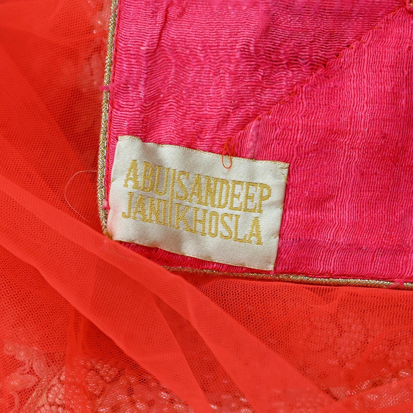 Indian Pre-owned Heavy Dupatta Pink Net Long Stole Hand Embroidered By Designer Abu Jani Scarves Bridal Veil