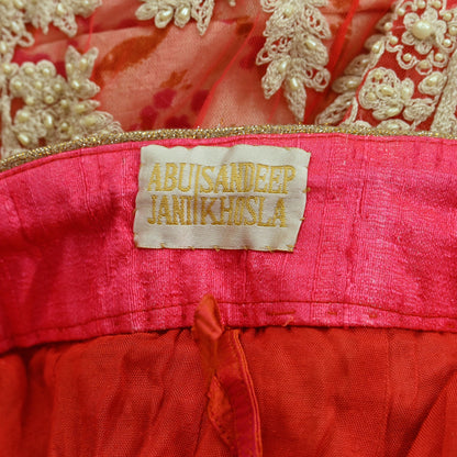 Indian Pre-owned Pink Heavy Wedding Net Hand Embroidered Lehenga/Skirt Designer By Abu Jani Zardozi Bridal Wear