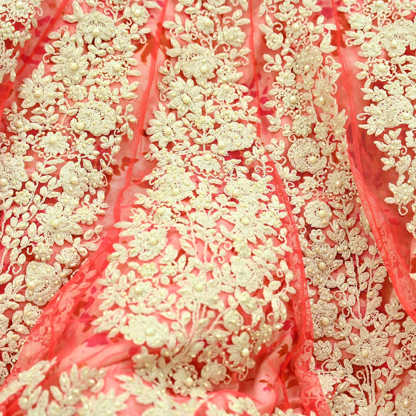 Indian Pre-owned Pink Heavy Wedding Net Hand Embroidered Lehenga/Skirt Designer By Abu Jani Zardozi Bridal Wear