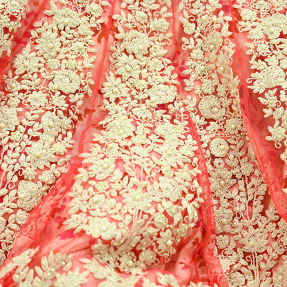 Indian Pre-owned Pink Heavy Wedding Net Hand Embroidered Lehenga/Skirt Designer By Abu Jani Zardozi Bridal Wear