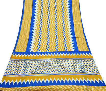 Indian Vintage Sari Blue & Yellow Printed 100% Pure Cotton Saree Craft Fabric 5Yd Soft Sewing Sarong Wrap Boho Stripes Dress making Quilting