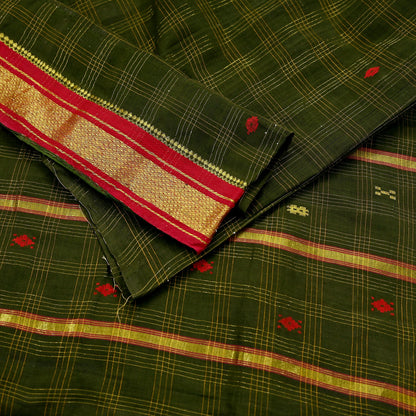 Indian Vintage Sari Green Pure Cotton Hand Woven Saree Craft Fabric 5yd Sewing Ethnic Soft Dress making Crafting Quilting Dress Designing