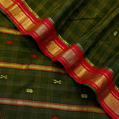 Indian Vintage Sari Green Pure Cotton Hand Woven Saree Craft Fabric 5yd Sewing Ethnic Soft Dress making Crafting Quilting Dress Designing