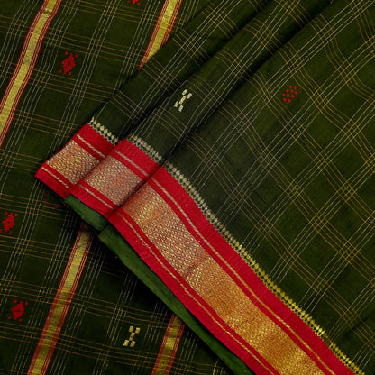Indian Vintage Sari Green Pure Cotton Hand Woven Saree Craft Fabric 5yd Sewing Ethnic Soft Dress making Crafting Quilting Dress Designing